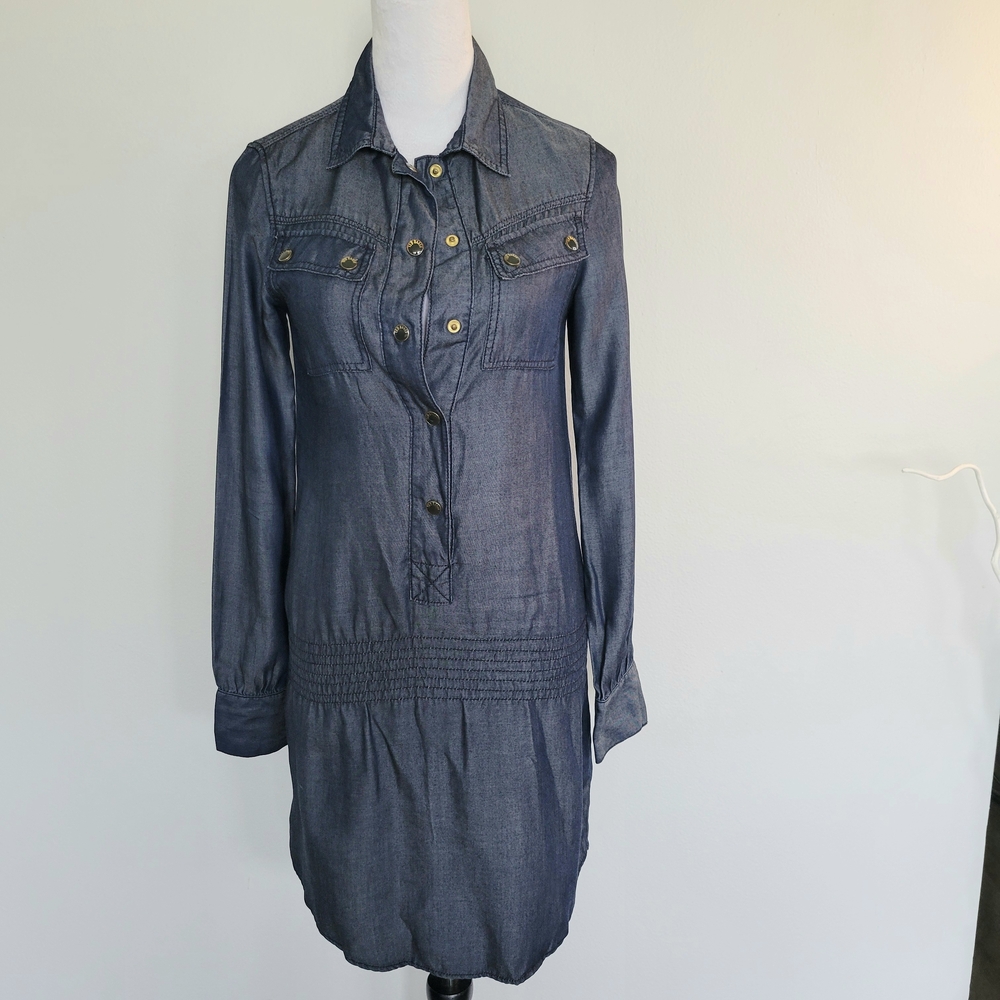 Ted Baker Dark Blue Denim Long Sleeve Button Up Casual Shirt Dress Womens Sz 0